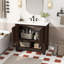 Meuble-lavabo rétro 35,5 po avec lavabo rectangulaire en céramique, portes à fermeture douce, stratifié grain de bois-1734837481