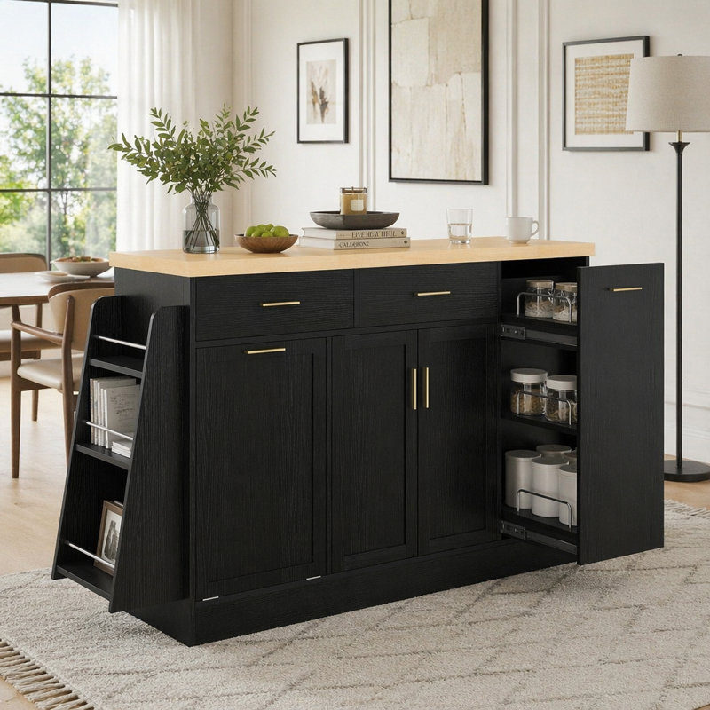 Multi-Functional Storage Sideboard,Kitchen Island Table, Black
