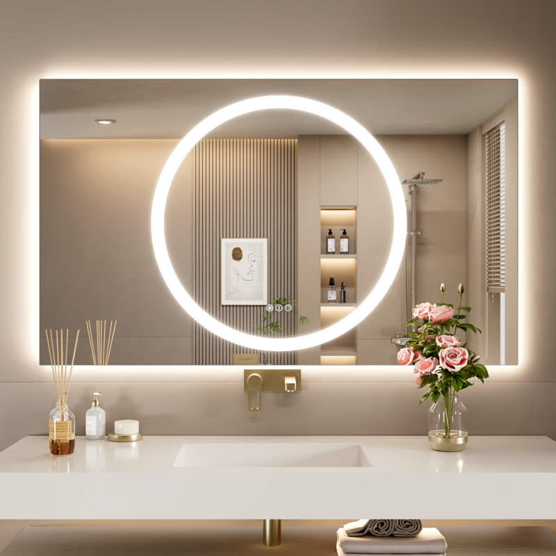 Dimmable LED Bathroom Mirror with Lights, 60" x 36"