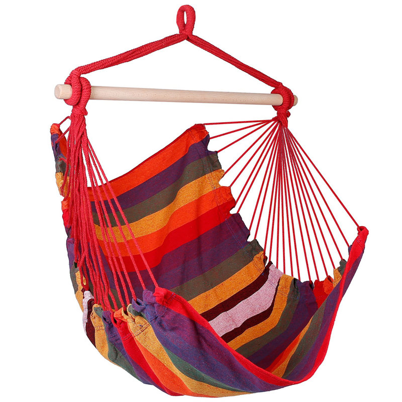 Ausha 1 Person Canvas Chair Hammock, Red/Yellow/White