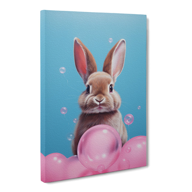 Rabbit Bubble Gum Painting - Wrapped Canvas, 76cm H x 50cm W x 3cm D