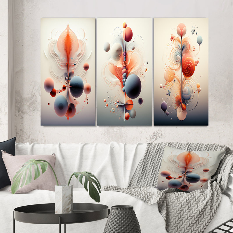 Metamorphosis Interior Design Retrofuturistic - Abstract Shapes Art Set Of 3 Pieces, Toile tendue, H 40 po x l 60 po