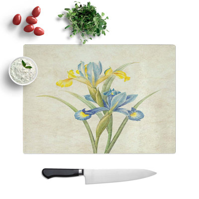 Tempered Glass Spanish Iris Flowers by Pierre-Joseph Redoute Chopping Board