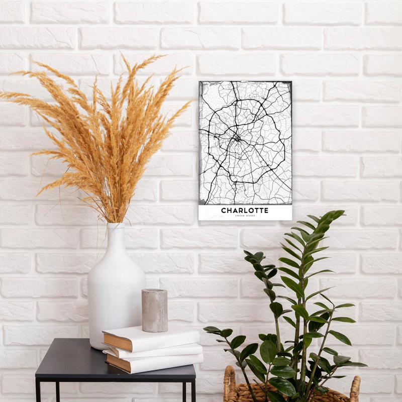 «Charlotte Street Map», rétro, art abstrait de ville murale, 18" H x 12" W