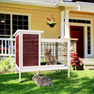 Small Animal , Red - Spacious, Wood, With Easy Tray Wooden House , Easy & Metal Netting