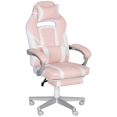 Inbox Zero Creaser Adjustable Reclining Ergonomic Faux Leather Swiveling PC & Racing Game Chair with Footrest in Pink