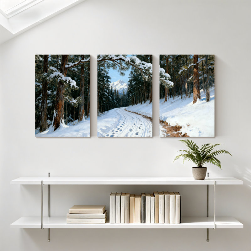 Winter forest Snowy Forest Path, paysage d'hiver, ensemble de 3 impressions sur toile, H 36 po x l 72 po