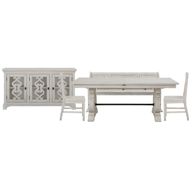 Jaavon Extendable Rectangular Dining Table With 2 Side Chairs Bench And Server, 5Pcs:Table,Bench,Buffet,2Chairs
