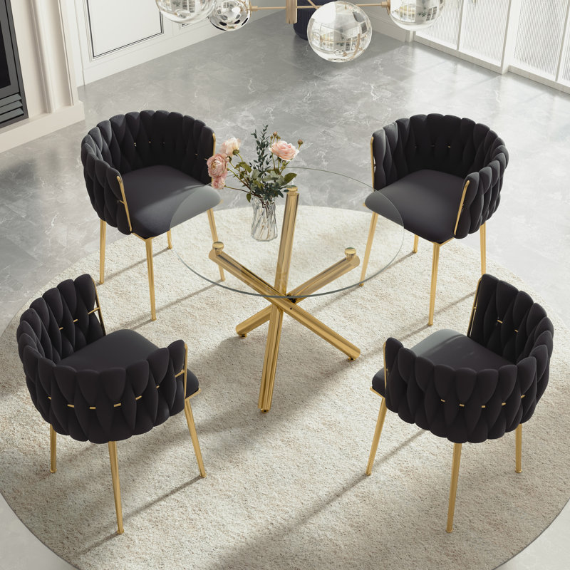 Ensemble de salle à manger Raykwan, H 29,5 po x L 36 po x l 36 po, Noir, Or