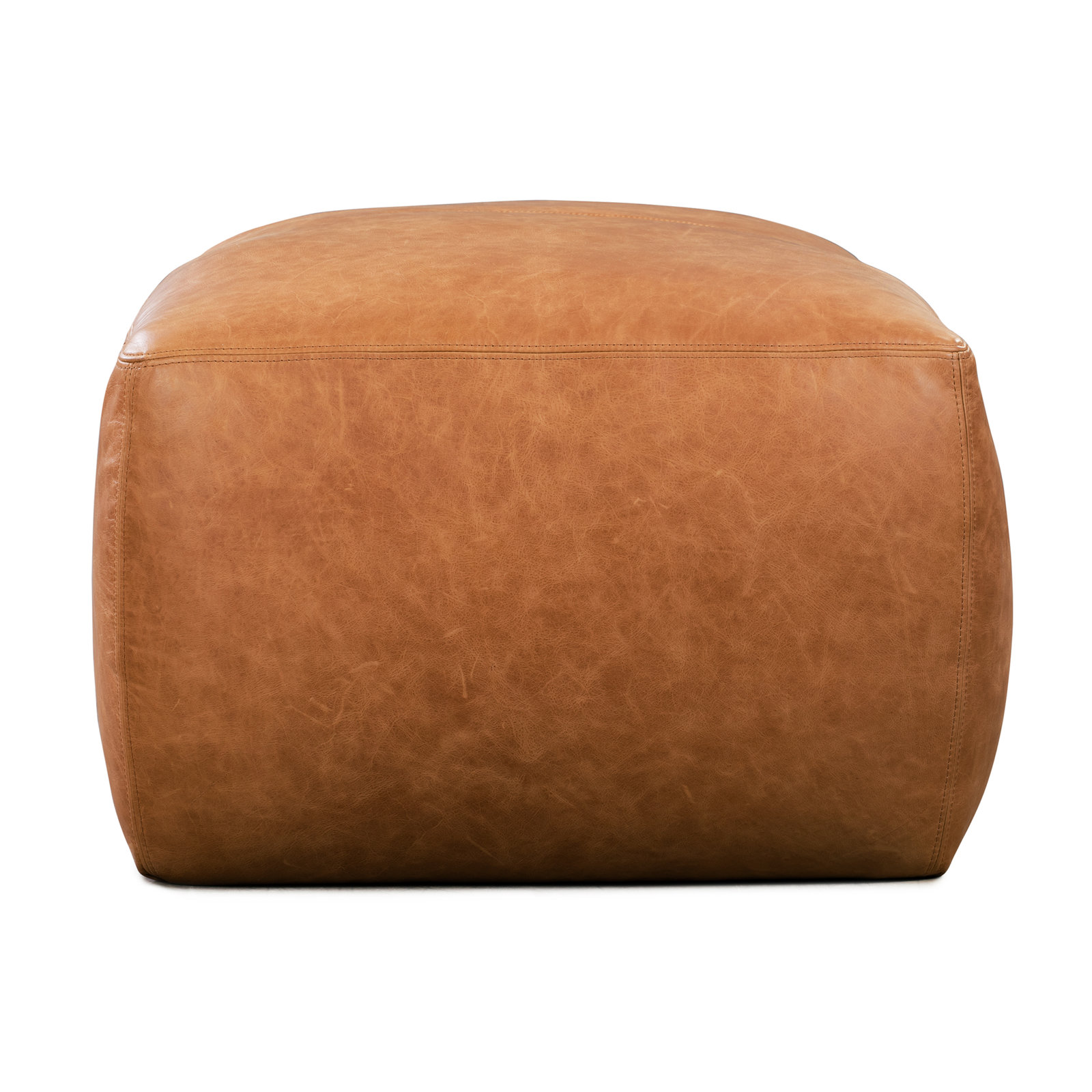 Denver Full-Grain Genuine Italian Leather Ottoman, Cognac Tan