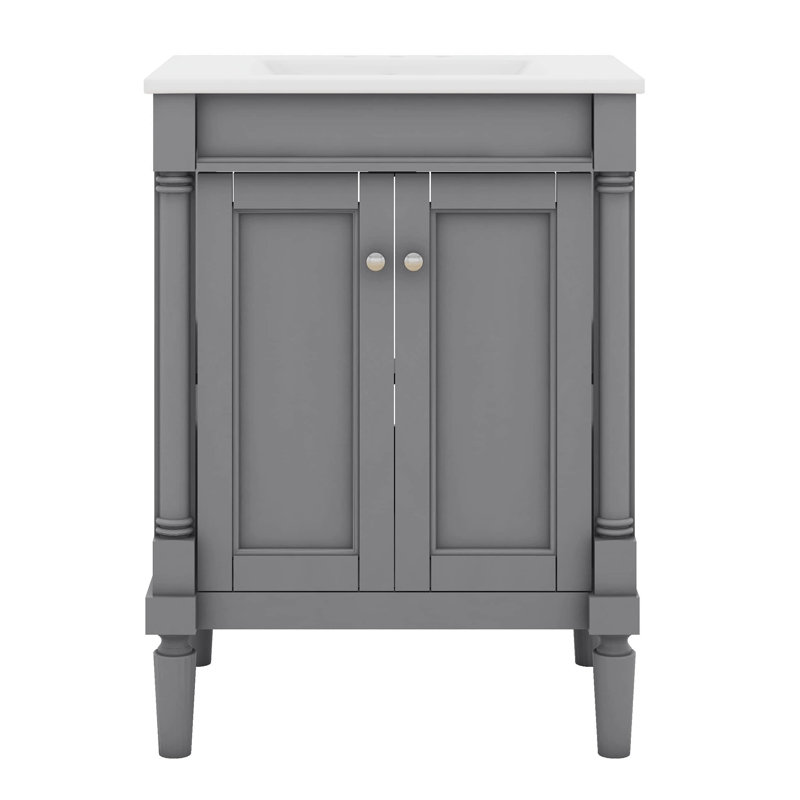 Petit meuble-lavabo 24 po avec lavabo, armoire de rangement moderne à 2 niveaux, meuble-lavabo simple en bois, Gris