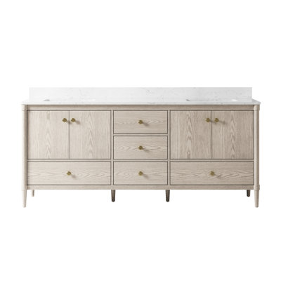 Solid Wood Double Sink Bathroom Vanity With Carrera Quartz Top