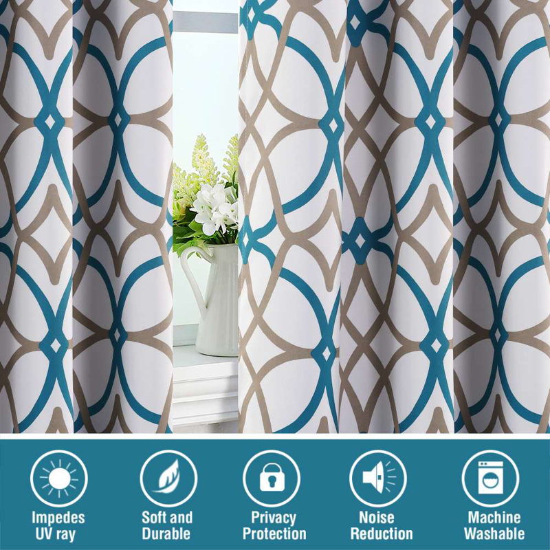 Blackout Curtains Printed Design 2 Panels Set Thermal Insulated Curtains for Bedroom Living Room Geometric Modern Grommet Window Drapes