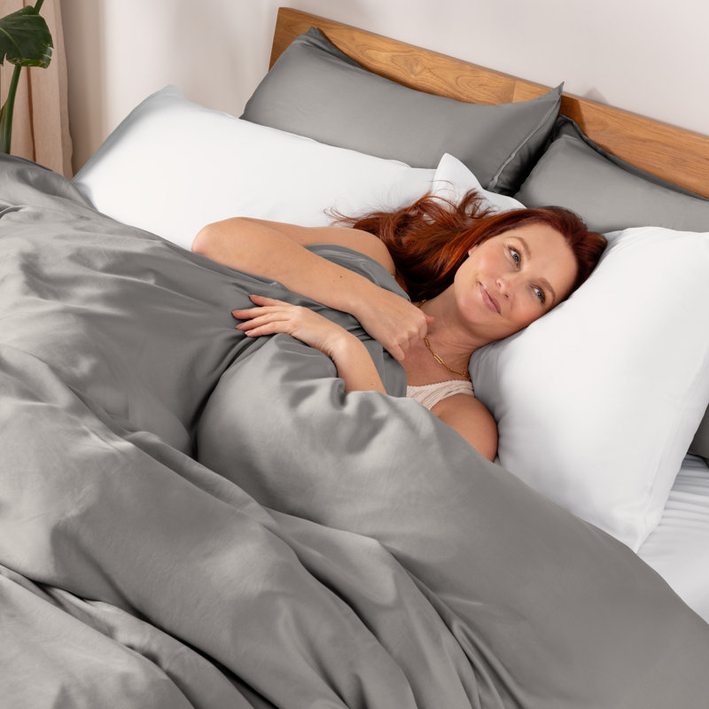TENCEL Duvet Cover Set, Twin Duvet Cover + 1 Sham, Light Gray