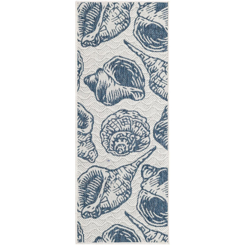 Tapis contemporain de couleur ivoire et bleu marine Avelynn, Tapis de couloir 2 pi x 5 pi 1 po
