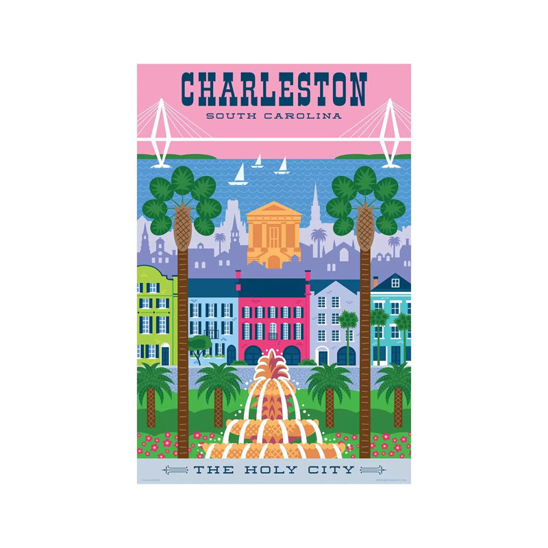 Charelston Travel Poster by Jim Zahniser - Wrapped Canvas Print, 20.32 cm H x 30.48 cm W