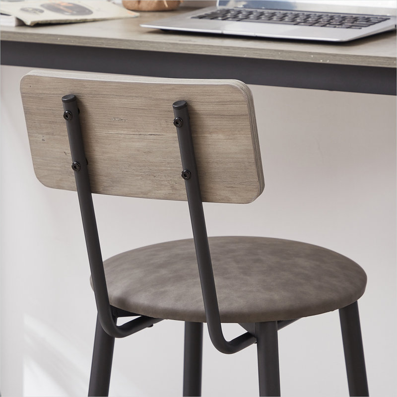 Ensemble de table de bar compacte avec 2 tabourets, panneau de particules gris classique, conception rectangulaire peu encombrante pour les petites cuisines et les salles à manger