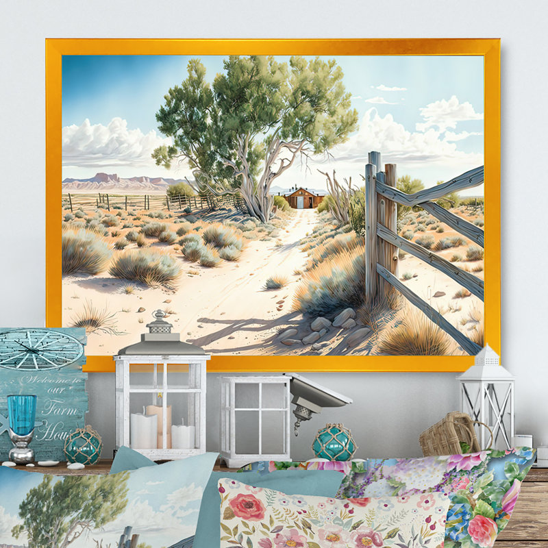 Vue de la pâture III - art mural sur toile de campagne / campagne, L 44 po x H 34 po, Encadrement doré