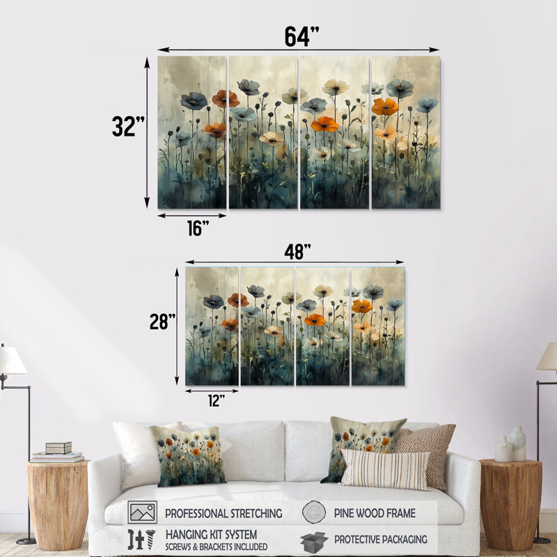 Appaloosa - coquelicots - art mural traditionnel, H 28 po x l 48 po, 4