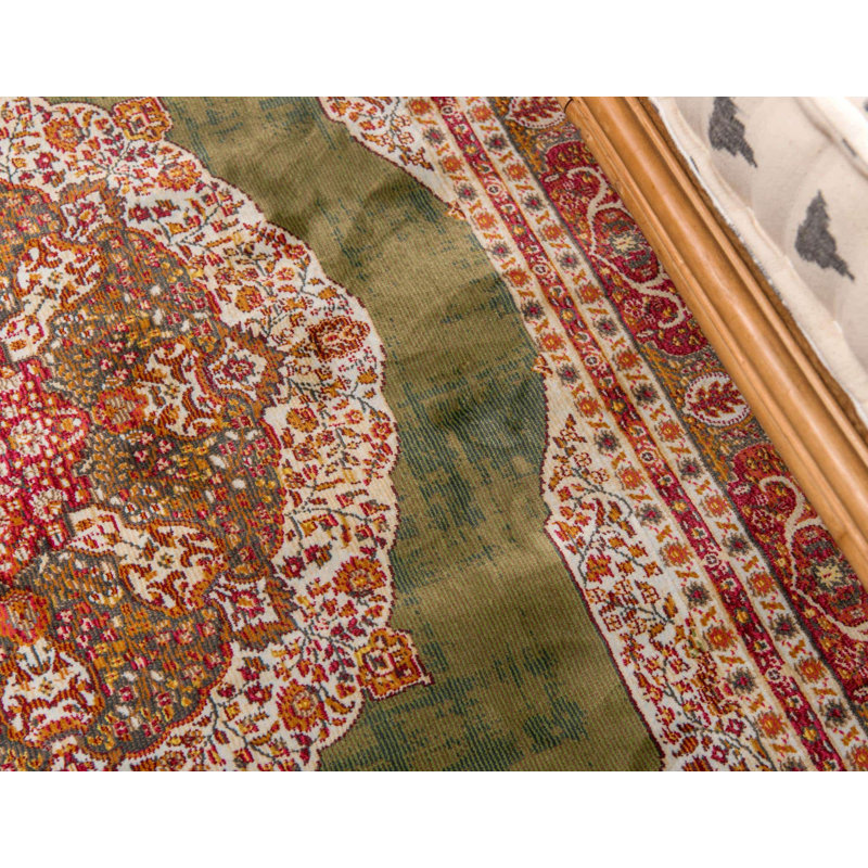 Folmar Oriental Area Rug, Runner 2' x 8', Green/Red 