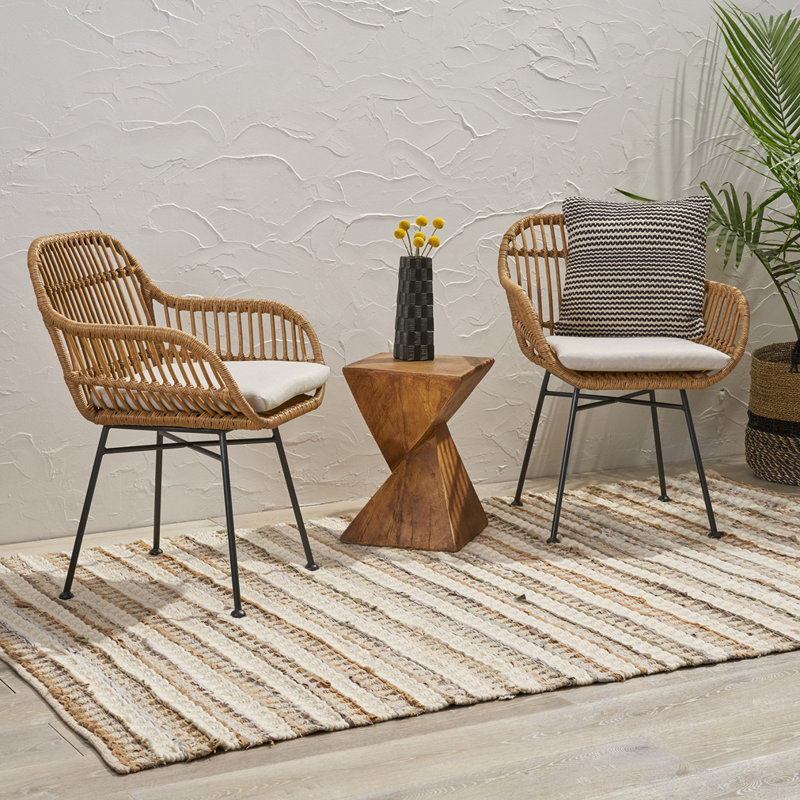 Chaise de patio avec coussins (ensemble de 2), Coussin beige / structure brune
