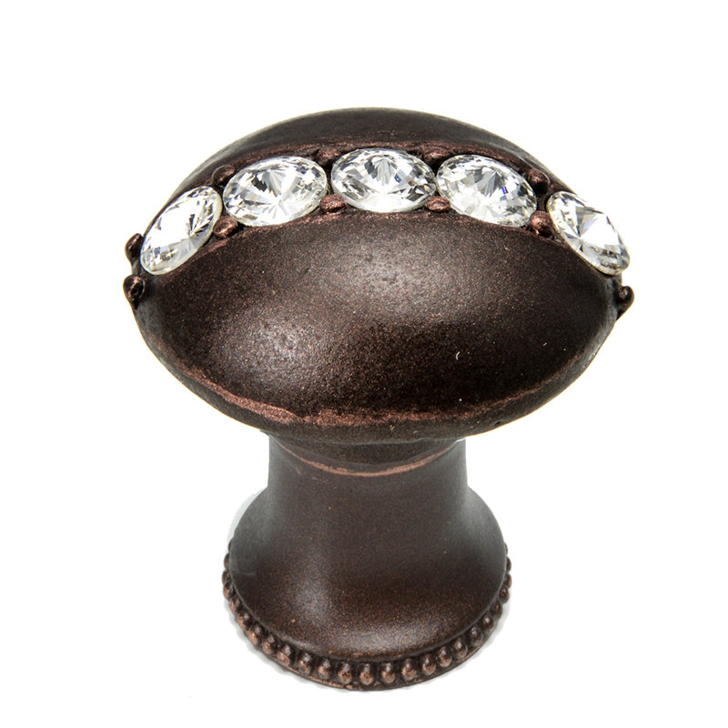 Poignée ronde en cachemire avec pied évasé avec centre de 5 rivioles en cristal Swarovski transparent 
