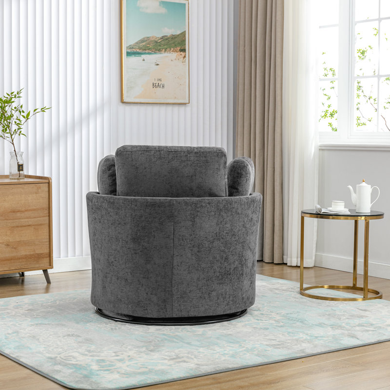 Fauteuil demi-tonneau pivotant avec rangement caché Chenille, Gris chenille