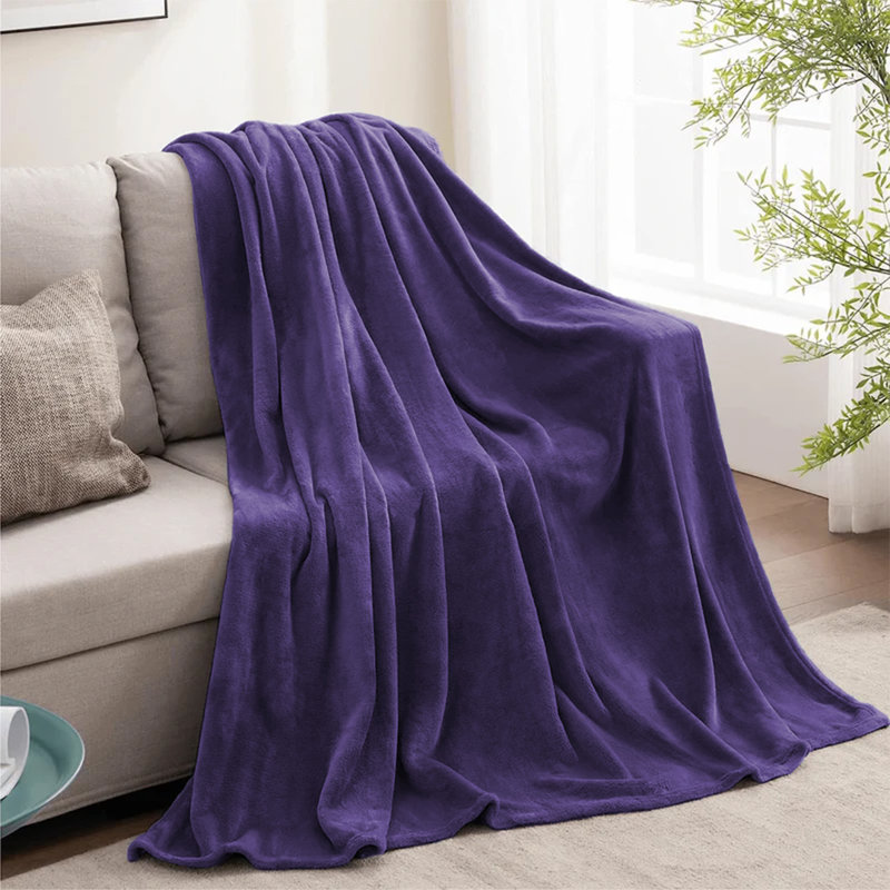 Ultra Soft Plush Faux Fur Reversible Fleece Blanket, Purple, King