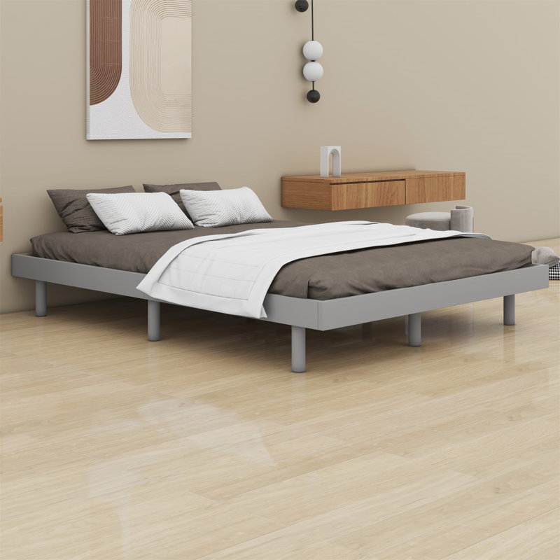 Structure de lit plateforme en bois Karline, Gris, Double