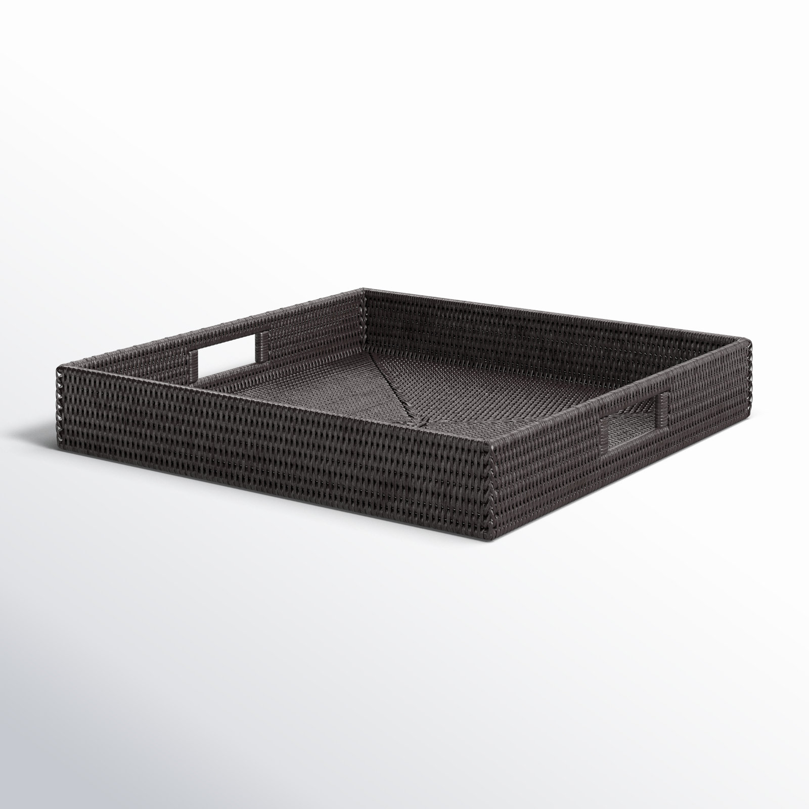 Edmond Rattan Tray - Set of 1, Espresso, 3" H x 18" W x 18" D