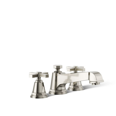 Pinstripe Pure Deck-Mount Bath Faucet Trim for High-Flow Valve with Cross Handles, Valve Not Included