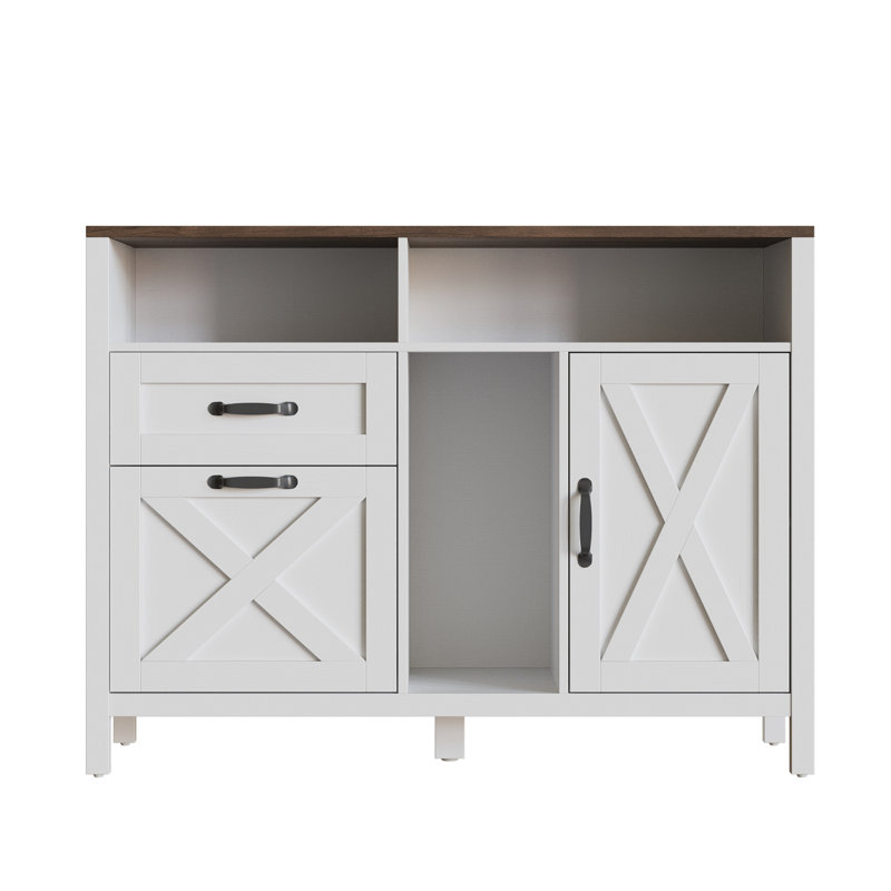 Lateral File Cabinet, Farmhouse 2 Drawer, White/Brown