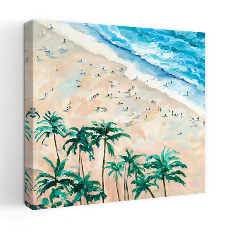 Waikiki abstrait palmier art côtier océanique, H 18 po x l 18 po