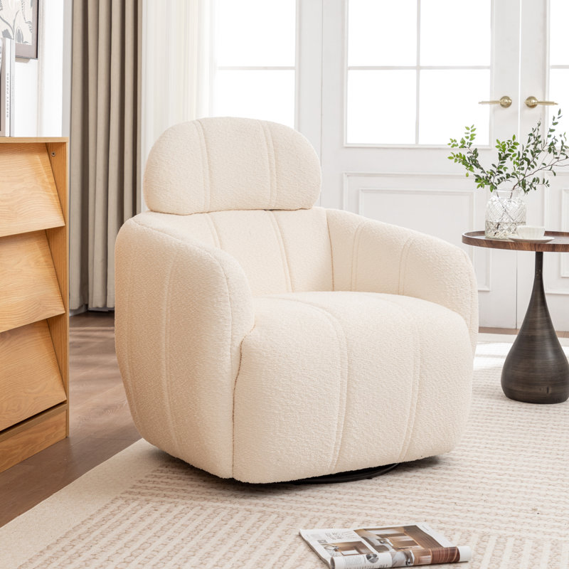Ashyiah 32'' Wide Swivel Chair With Round Metal Base, Beige