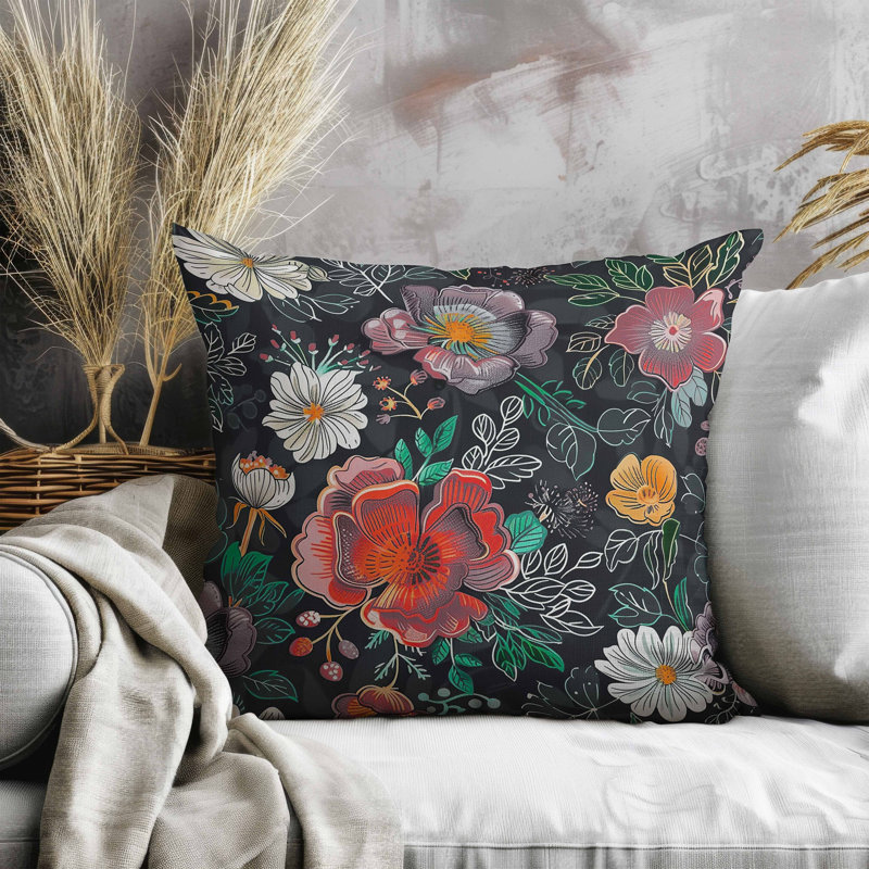 Coussin Starlight, Carré 16 po, Noir / vert / rouge / gris