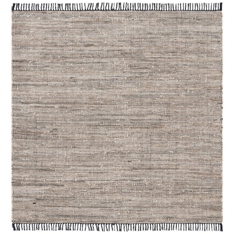 Abiodun Hand Woven Denim/Cotton Rug in Black/Beige, Square 6'