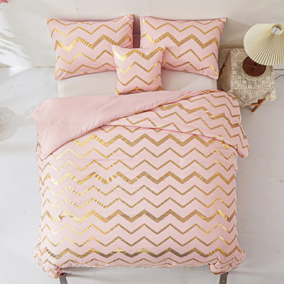 4 Piece Metallic Comforter Set Soft Microfiber Bedding with Pillow Shams & Decorative Pillow Sham