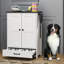 Station d'alimentation pour chien, armoire de rangement pour nourriture pour chien avec bols de chien cachés, panneau réglable, crochets, pour chiens de taille moyenne, blanc