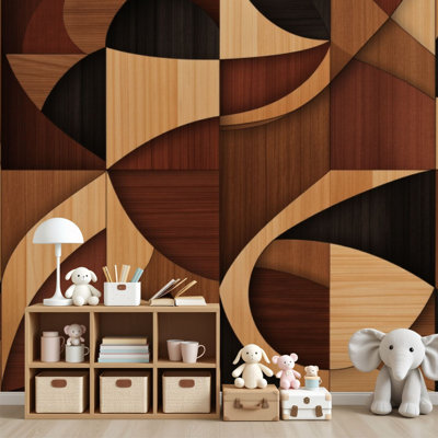 Papier peint auto-adhésif à motifs géométriques abstraits à motifs géométriques en bois brun chaud H 69 po x l 96 po, papier peint amovible en PVC auto-adhésif pour chambre à coucher, bureau à domicile