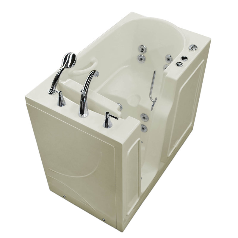 Prairie 45.75'' x 26'' Whirlpool Fiberglass Bathtub with Faucet, Biscuit, Left