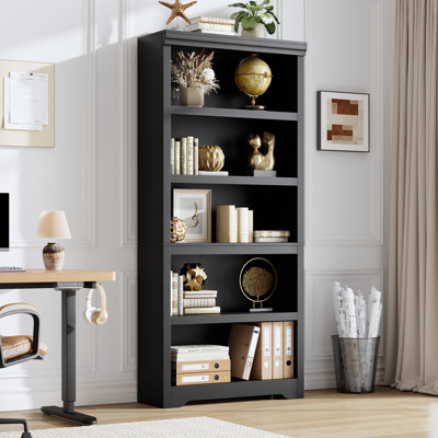 Bibliothèque à 5 niveaux avec tablettes réglables, support de rangement ouvert au sol, conception antidérapante