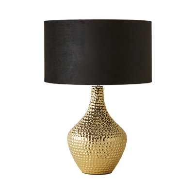 Deshi Metallic Gold Ceramic Table Lamp with Blush Velvet Reni Shade and 6W GLS Warm White Bulb