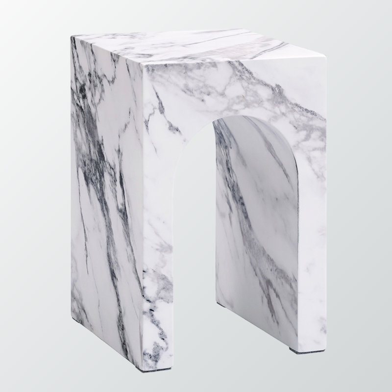 Table de bout élégante en pierre d'ingénierie Ulwen - Conception carrée avec deux tiroirs, finition jaune et imperméable pour la maison