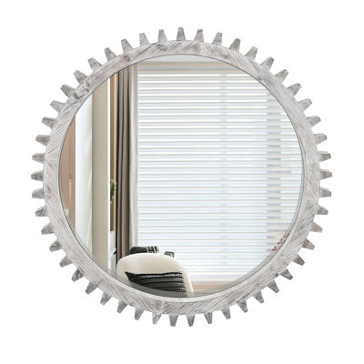 Vintage 26'' X 26'' Wall Wood Round Hanging Gear Shape Heavy Decorative Mirror For Bathroom Living Room Entryway Or Put Together To Your Liking.