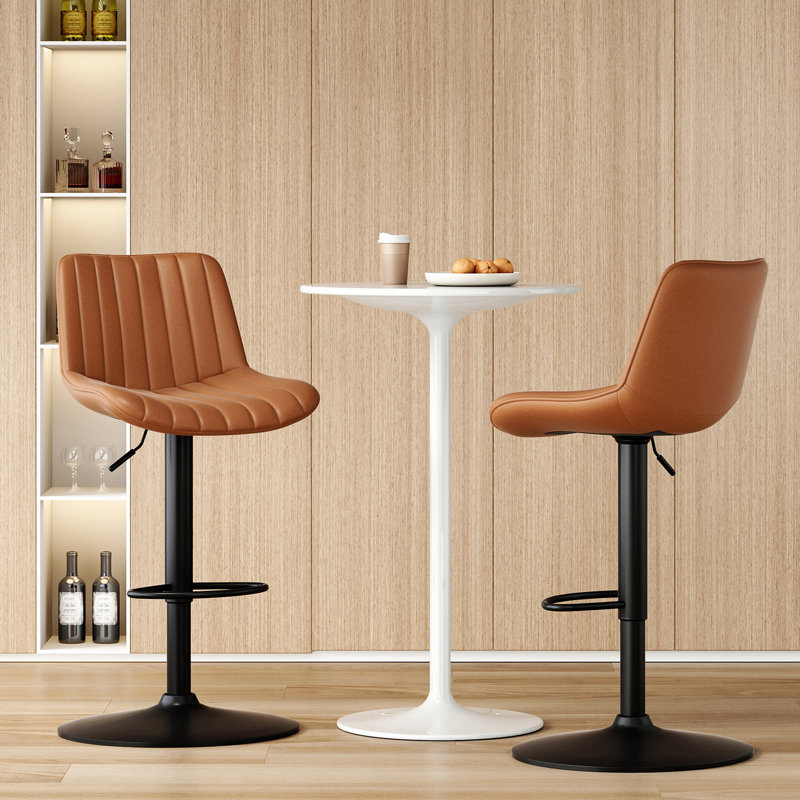 Ensemble de 2 tabourets de bar, tabourets de bar pivotants réglables, tabourets de hauteur de bar avec support pour le dos, chaises de bar à hauteur de comptoir en cuir pour îlot de cuisine rustique, brun