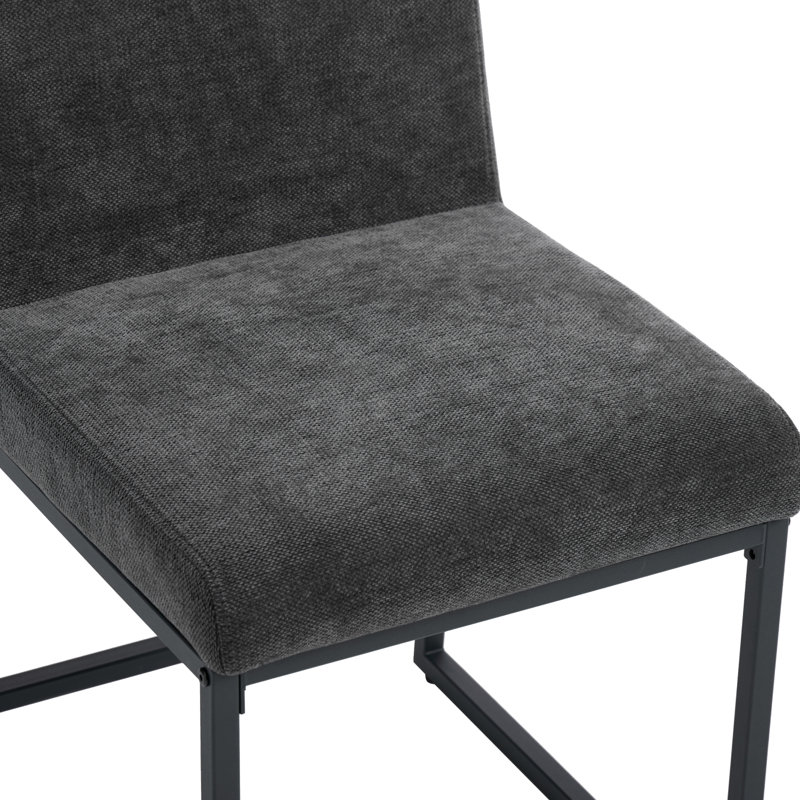 Bralan Set of 2 Upholstered Dining Chairs with Black Metal Frame, Dark Grey