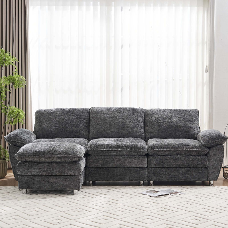 Canapé moderne à 3 places avec repose-pieds, Gris foncé