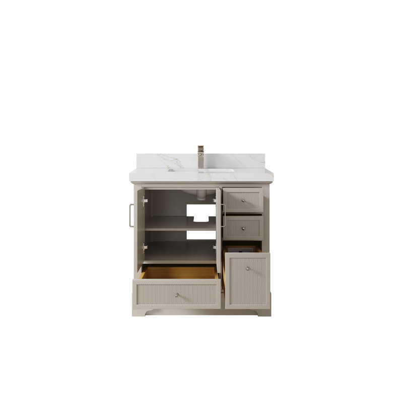 Meuble-lavabo simple 36 po avec plateau en quartz Alys