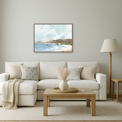 Tranquil Coastline Under Soft Skies by PI Studio Framed Canvas Wall Art Print