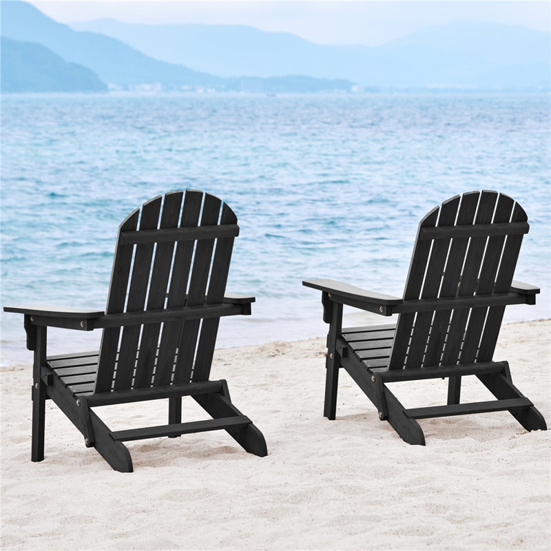Chaise Adirondack pliante en bois massif Bennir, Noir